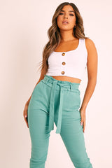 White Ribbed Button Front Crop Top - Brihana-Tops