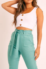 White Ribbed Button Front Crop Top - Brihana-Tops