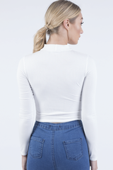 White Ribbed Choker Cut Out Crop Top - Mary-Crop Tops