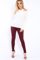 White Ribbed Cold Shoulder Jumper - Briella-Jumper