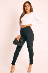 White Ribbed Corset Under Bust Crop Top - Kalena-Tops