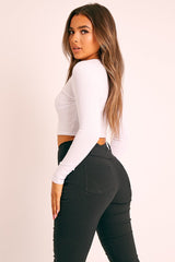 White Ribbed Corset Under Bust Crop Top - Kalena-Tops