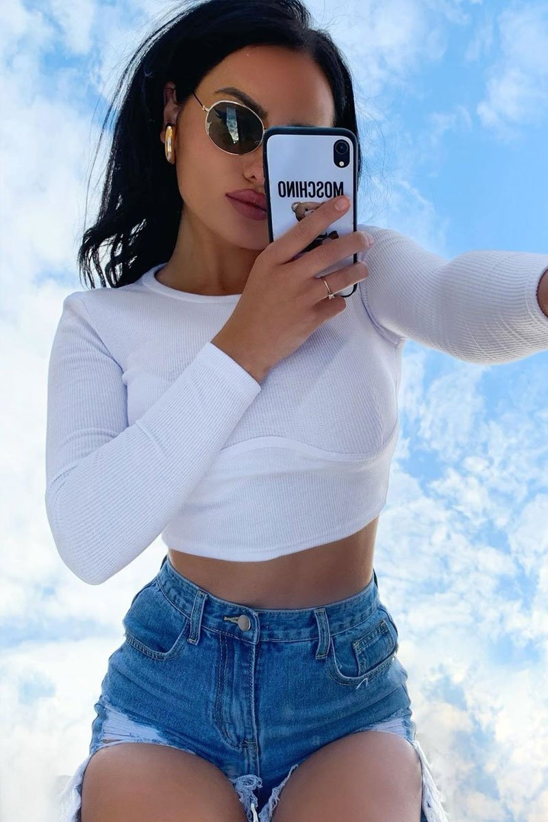 White Ribbed Corset Under Bust Crop Top - Kalena-Tops