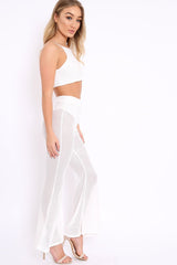 White Ribbed Crop Top and Sheer Trousers Co-ord - Nayana-Co-ords