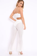 White Ribbed Crop Top and Sheer Trousers Co-ord - Nayana-Co-ords