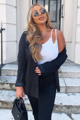 White Ribbed Double Strap One Shoulder Bodysuit - Lavia-Bodysuits