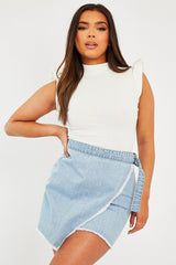 White Ribbed Frill Shoulder Crop Top - Khyla-Crop Tops