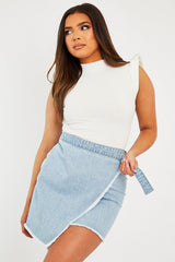 White Ribbed Frill Shoulder Crop Top - Khyla-Crop Tops