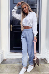 White Ribbed Front Zip Sweater - Reeta-Sweatshirts