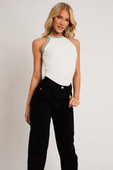 White Ribbed High Neck Bodysuit - Allyanne-Bodysuits