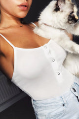 White Ribbed Popper Front Bodysuit - Baylee-Bodysuits