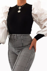 White Ribbed Shirt Puff Sleeve Top - Kayler-Tops