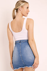 White Ribbed Vest Crop Top with Cherry Detail - Cadie-Tops