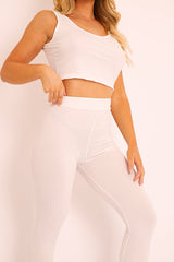 White Ribbed Vest Leggings Loungewear Co-ord - Charlee-Loungewear