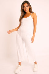 White Ribbed Wide Leg Jumpsuit - Elpha-Jumpsuits