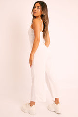 White Ribbed Wide Leg Jumpsuit - Elpha-Jumpsuits