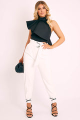 White Ring Belt Straight Leg PU Trousers - Jazmine-Trousers
