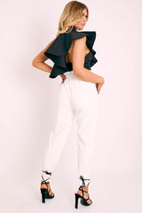 White Ring Belt Straight Leg PU Trousers - Jazmine-Trousers