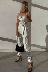 White Ring Belt Straight Leg PU Trousers - Jazmine-Trousers