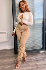 White Ring Detail Cut Out Long Sleeve Bodysuit - Elissa-Bodysuits