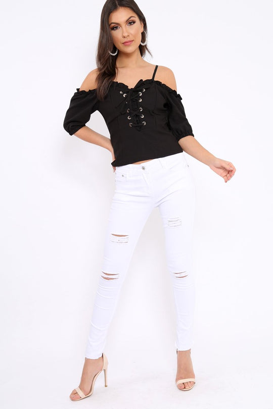 White Ripped Skinny Jeans - Addyson