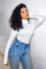 White Roll Neck Slim Fit Knitted Jumper - Georgie-Jumper