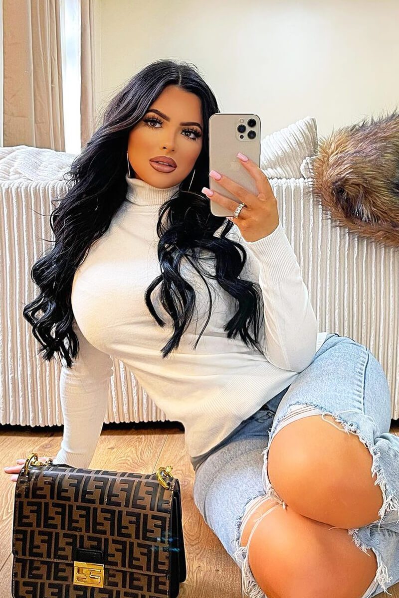 White Roll Neck Slim Fit Knitted Jumper - Georgie-Jumper