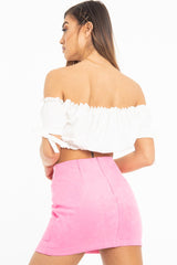 White Ruched Bardot Gypsy Crop Top - Janette-Crop Tops