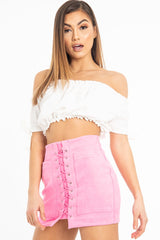White Ruched Bardot Gypsy Crop Top - Janette-Crop Tops