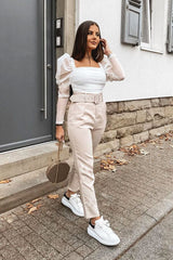 White Ruched Body Mesh Sleeve Bodysuit - Amylee-Bodysuits