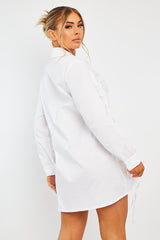 White Ruched Centre Shirt Mini Dress - Khylie-Dresses
