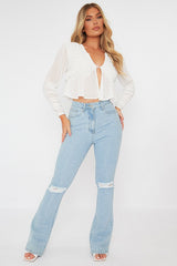 White Ruched Sleeve Peplum Top - Hawi-Crop Tops