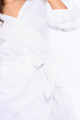 White Ruched Sleeve Wrap Around Dress - Marly-Dresses