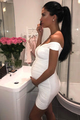 White Ruched Slinky Lace Up Dress - Rosina-Dresses