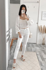 White Ruched Square Neckline Crop Top - Hallie-Crop Tops