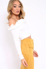 White Ruffle Bardot Crop Top - Milly-Crop Tops