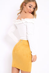 White Ruffle Bardot Crop Top - Milly-Crop Tops