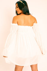 White Ruffle Bardot Mini Dress - Bibi-Dresses