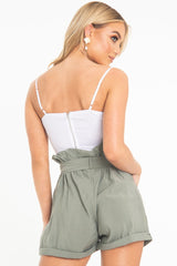 White Ruffle Button Front Cup Detail Crop Top - Veronica-Crop Tops