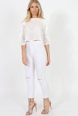 White Ruffle Crop Top - Melanie-Crop Tops