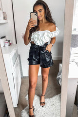 White Ruffle Front Bardot Crop Top - Lacie-Crop Tops