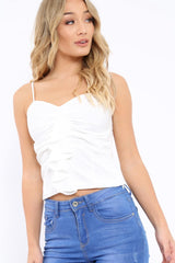 White Ruffle Front Cami Top - Alanna-Tops