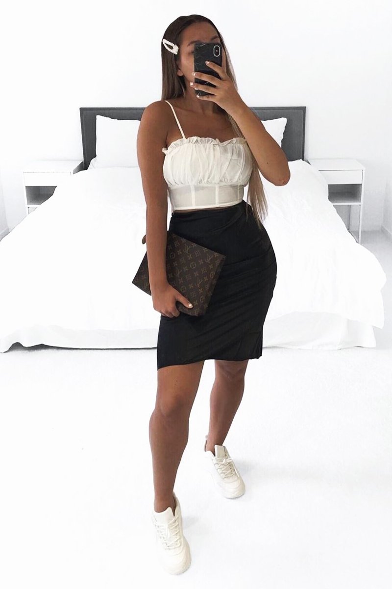 White Ruffle Front Strappy Crop Top - Aaloni-Crop Tops