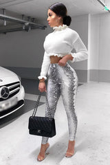 White Ruffle Hem Chunky Knit Crop Jumper - Alannah-Crop Jumper