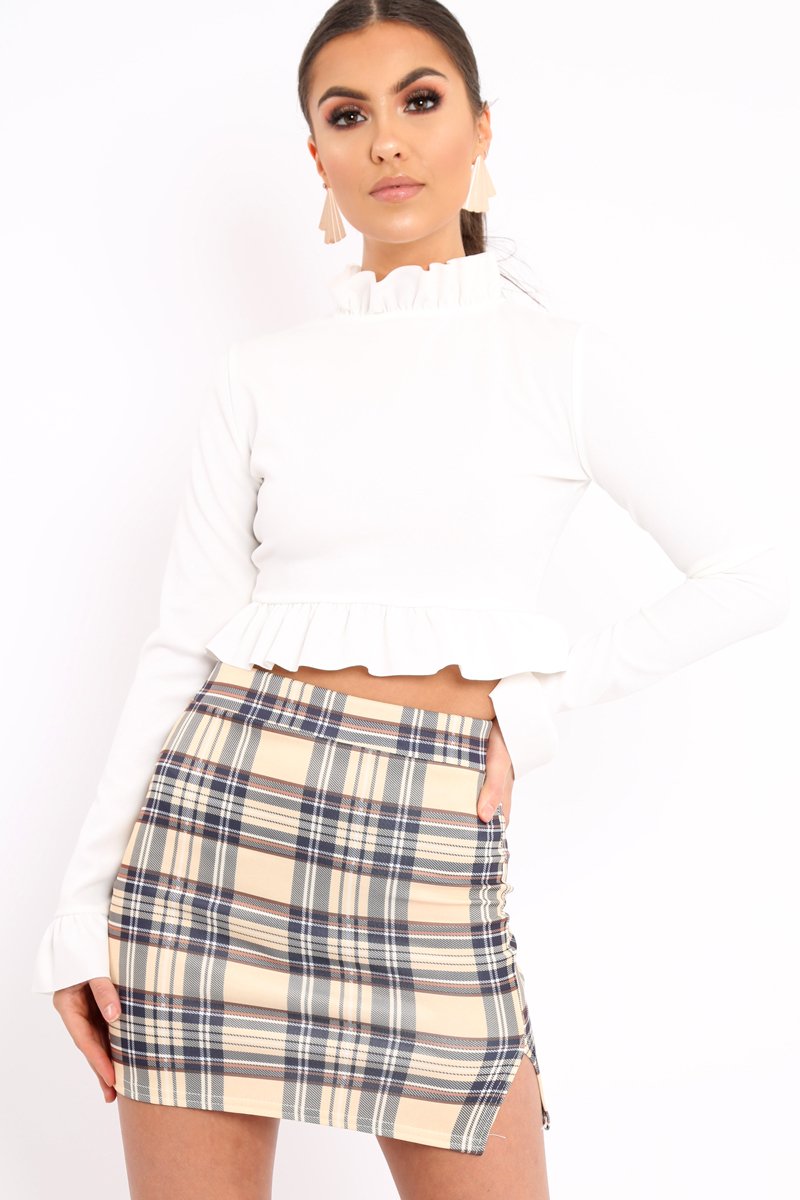 White Ruffle Hem Crop Top - Frankie-Tops