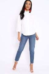 White Ruffle Neck Blouse with Cut out Back - Amelie-Tops