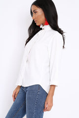 White Ruffle Neck Blouse with Cut out Back - Amelie-Tops