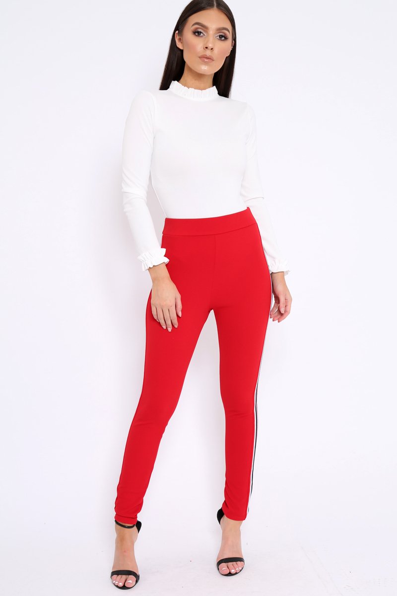 White Ruffle Neck Bodysuit - Trudy-Bodysuits