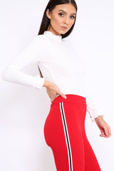 White Ruffle Neck Bodysuit - Trudy-Bodysuits