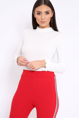 White Ruffle Neck Bodysuit - Trudy-Bodysuits